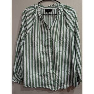 Pretty billowy secretary blouse w/green & white stripes by Lane Bryant L (10/12)